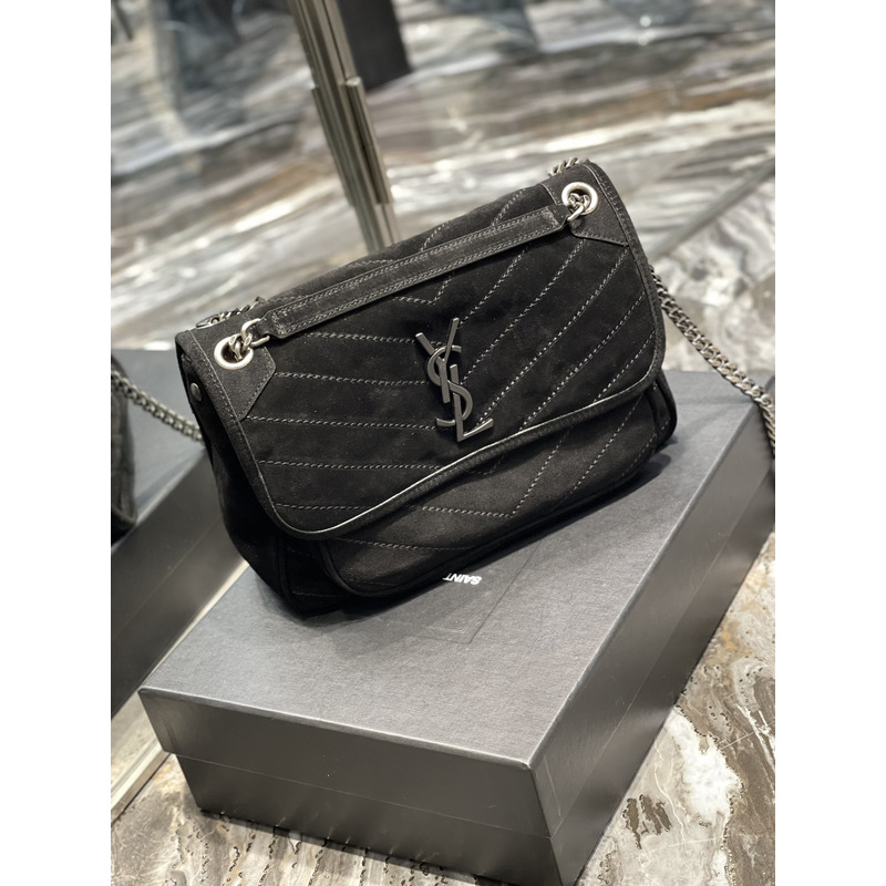 Saint Laurent Niki Nubuck Cowhide Messenger Bag Black