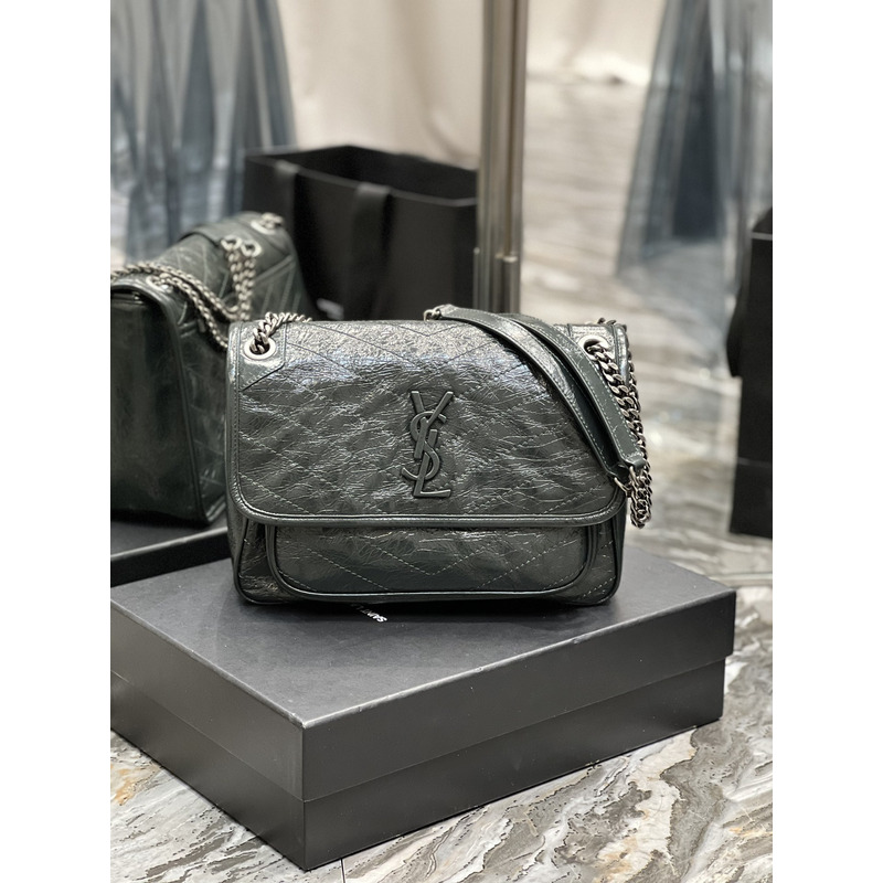 Saint Laurent Niki Nubuck Cowhide Messenger Bag Dark Green