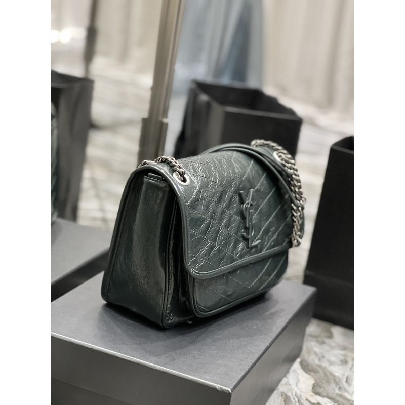 Saint Laurent Niki Nubuck Cowhide Messenger Bag Dark Green