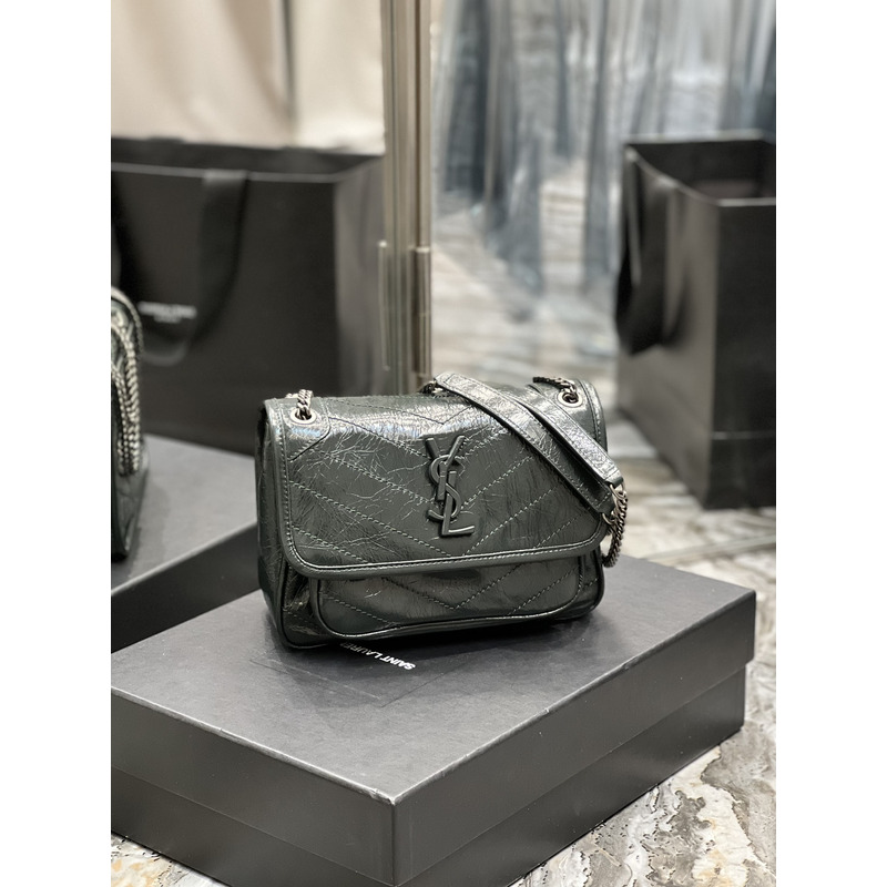 Saint Laurent S Niki Nubuck Cowhide Messenger Bag Dark Green