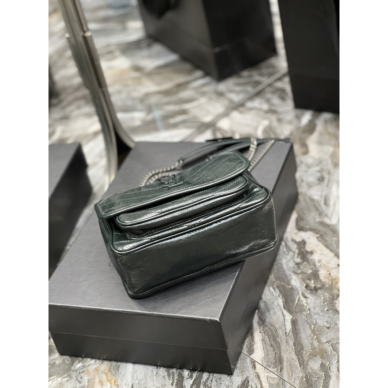 Saint Laurent S Niki Nubuck Cowhide Messenger Bag Dark Green