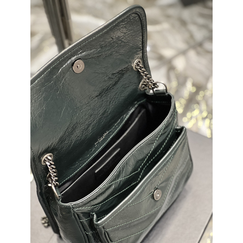 Saint Laurent S Niki Nubuck Cowhide Messenger Bag Dark Green