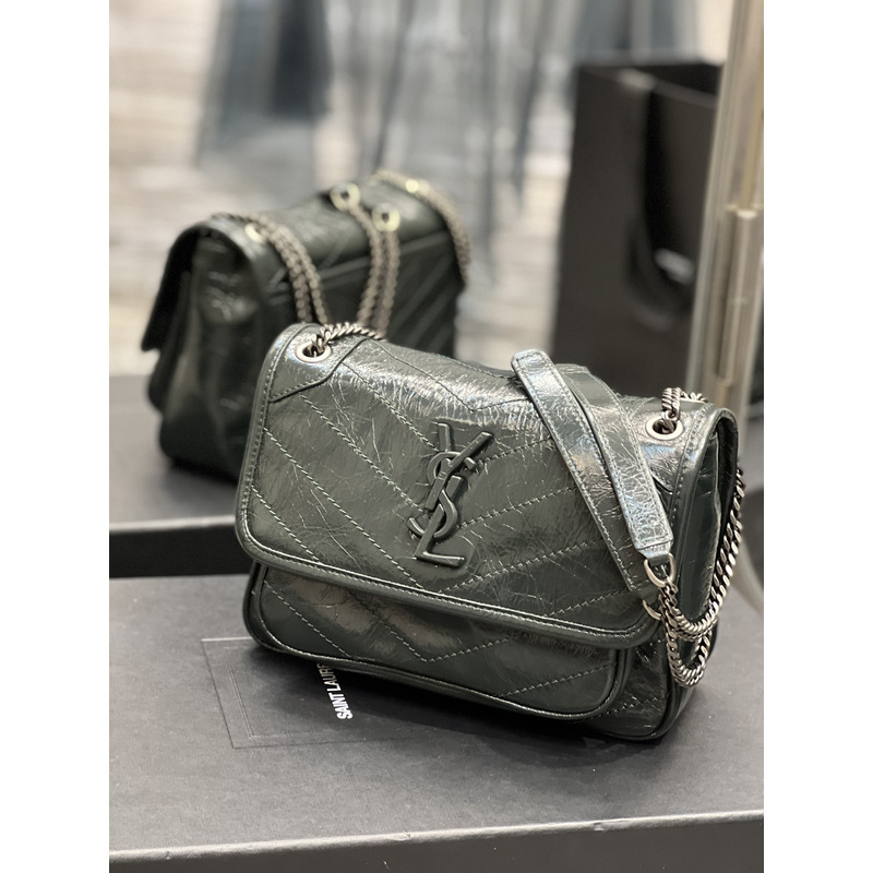 Saint Laurent S Niki Nubuck Cowhide Messenger Bag Dark Green