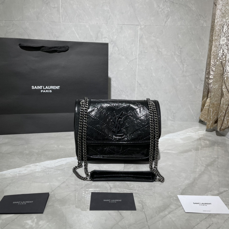 Saint Laurent Niki Shiny Cowhide Messenger Bag Black