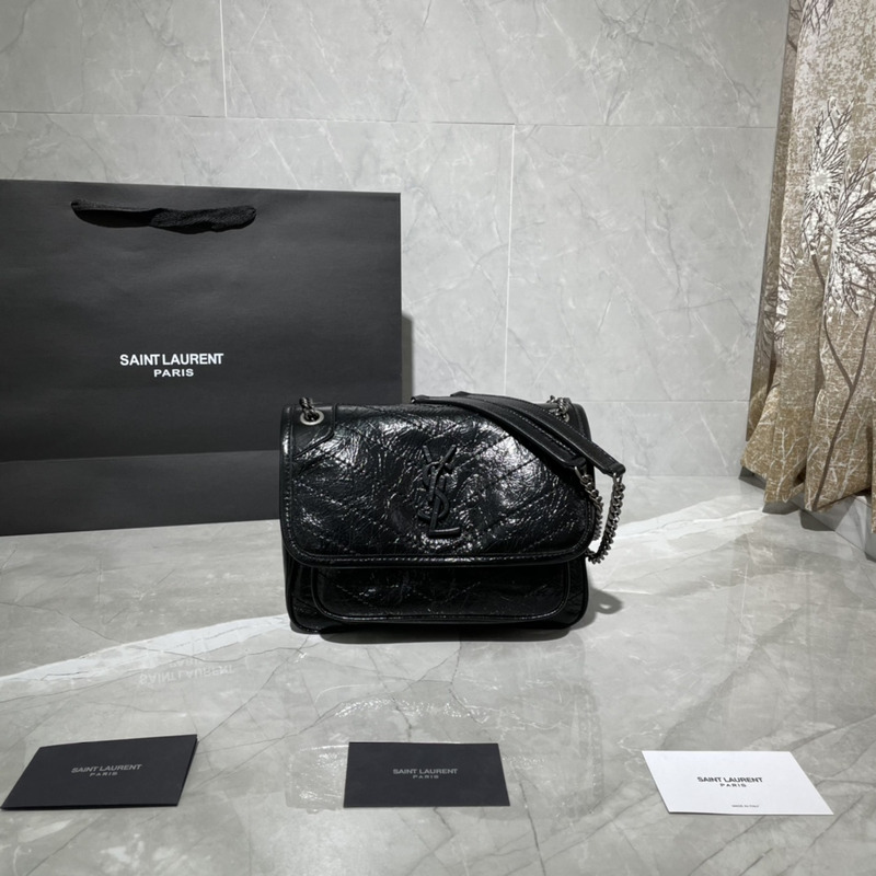 Saint Laurent Niki Shiny Cowhide Messenger Bag Black