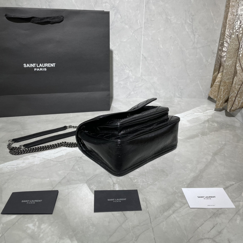 Saint Laurent Niki Shiny Cowhide Messenger Bag Black