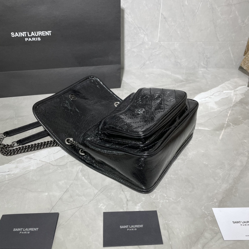 Saint Laurent Niki Shiny Cowhide Messenger Bag Black