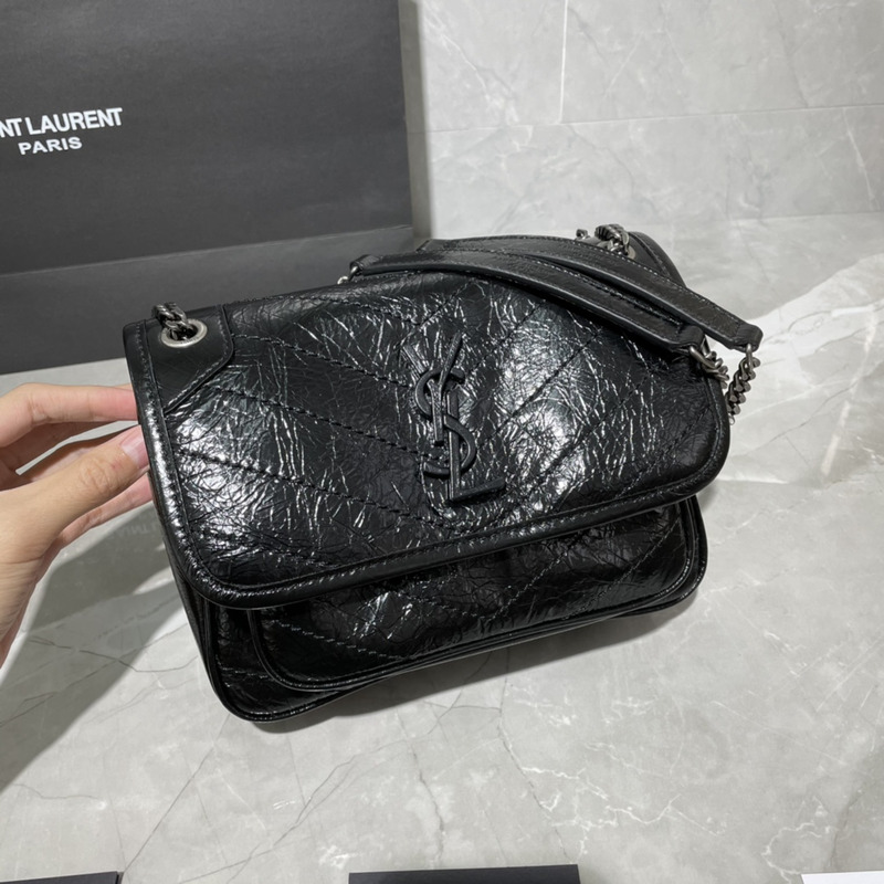 Saint Laurent Niki Shiny Cowhide Messenger Bag Black