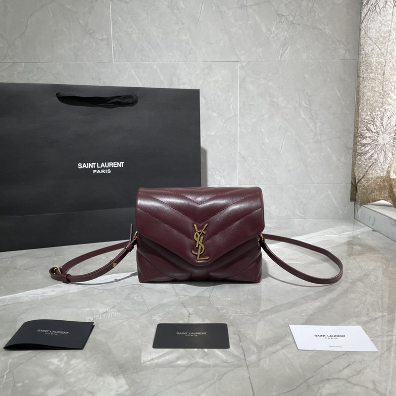 Saint Laurent Mini Version Crossbody Bag Cowhide Gold  20×14×7cm Burgundy