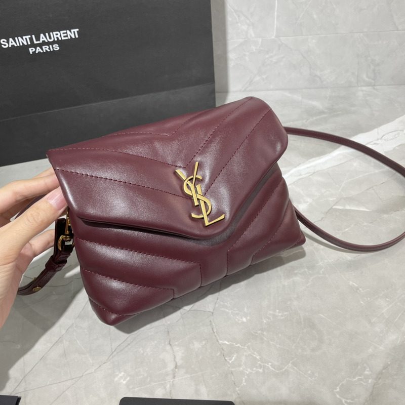 Saint Laurent Mini Version Crossbody Bag Cowhide Gold  20×14×7cm Burgundy