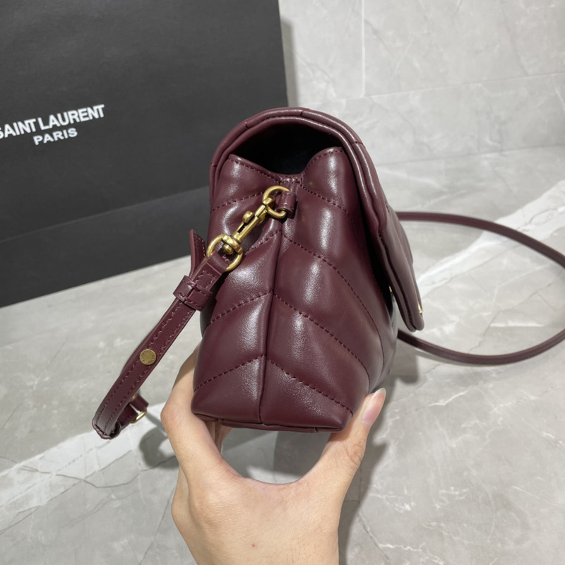 Saint Laurent Mini Version Crossbody Bag Cowhide Gold  20×14×7cm Burgundy