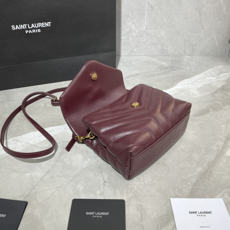 Saint Laurent Mini Version Crossbody Bag Cowhide Gold  20×14×7cm Burgundy