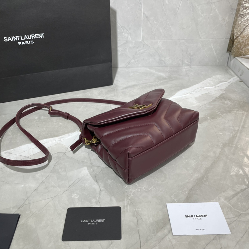 Saint Laurent Mini Version Crossbody Bag Cowhide Gold  20×14×7cm Burgundy