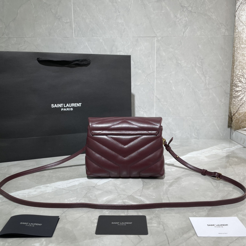 Saint Laurent Mini Version Crossbody Bag Cowhide Gold  20×14×7cm Burgundy