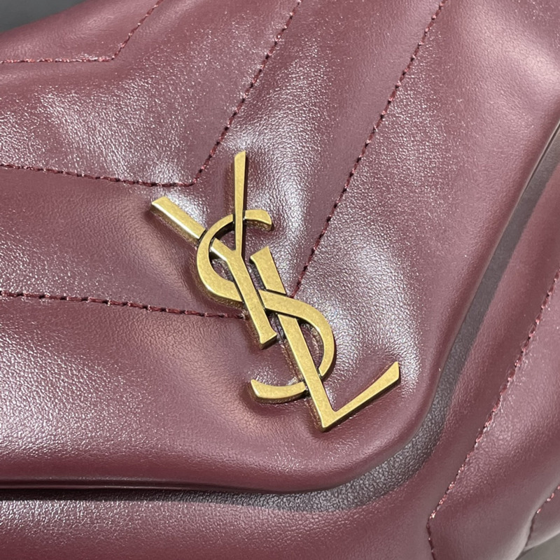 Saint Laurent Mini Version Crossbody Bag Cowhide Gold  20×14×7cm Burgundy