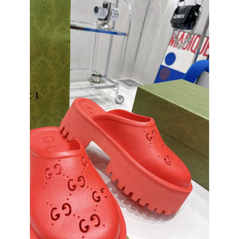 G*u*i gg flat rubber slippers red