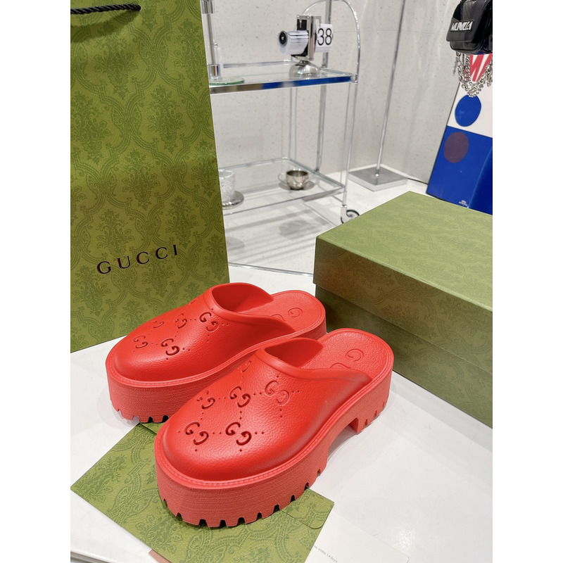 G*u*i gg flat rubber slippers red