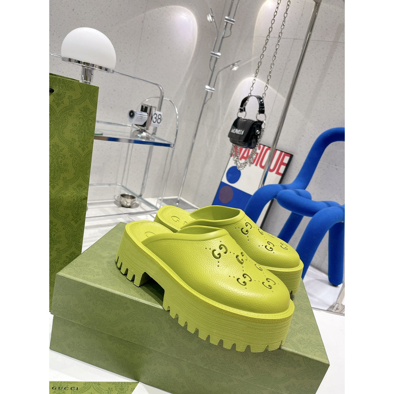 G*u*i gg flat rubber slippers fluorescent green