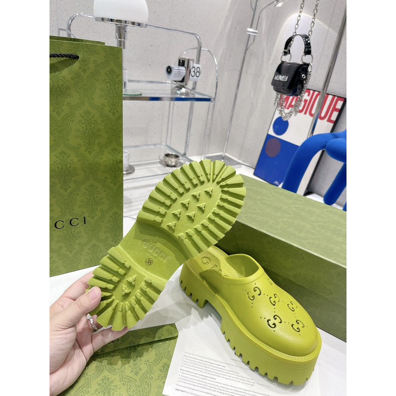 G*u*i gg flat rubber slippers fluorescent green