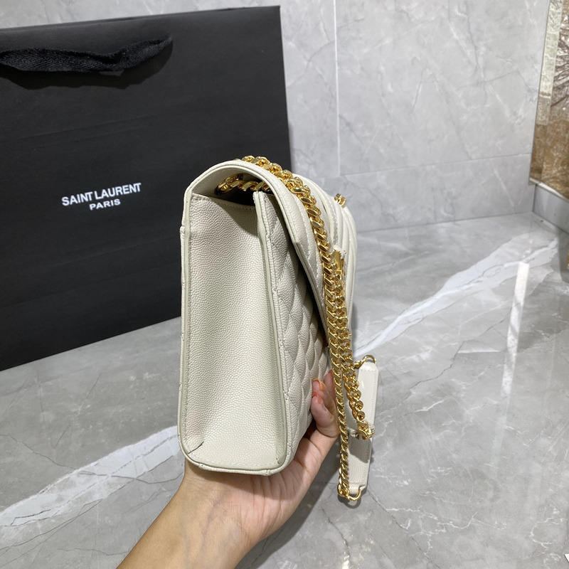 Saint Laurent Envelope Medium Quilted Leather Shoulder Bag Beige 24×17.5×6cm