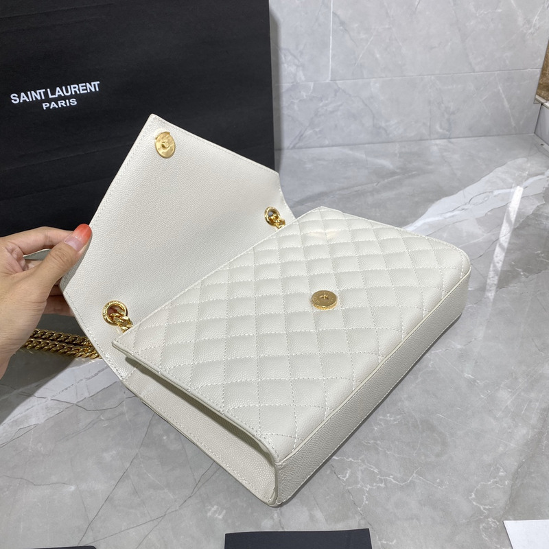 Saint Laurent Envelope Medium Quilted Leather Shoulder Bag Beige 24×17.5×6cm