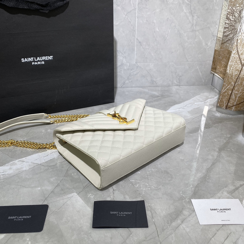 Saint Laurent Envelope Medium Quilted Leather Shoulder Bag Beige 24×17.5×6cm