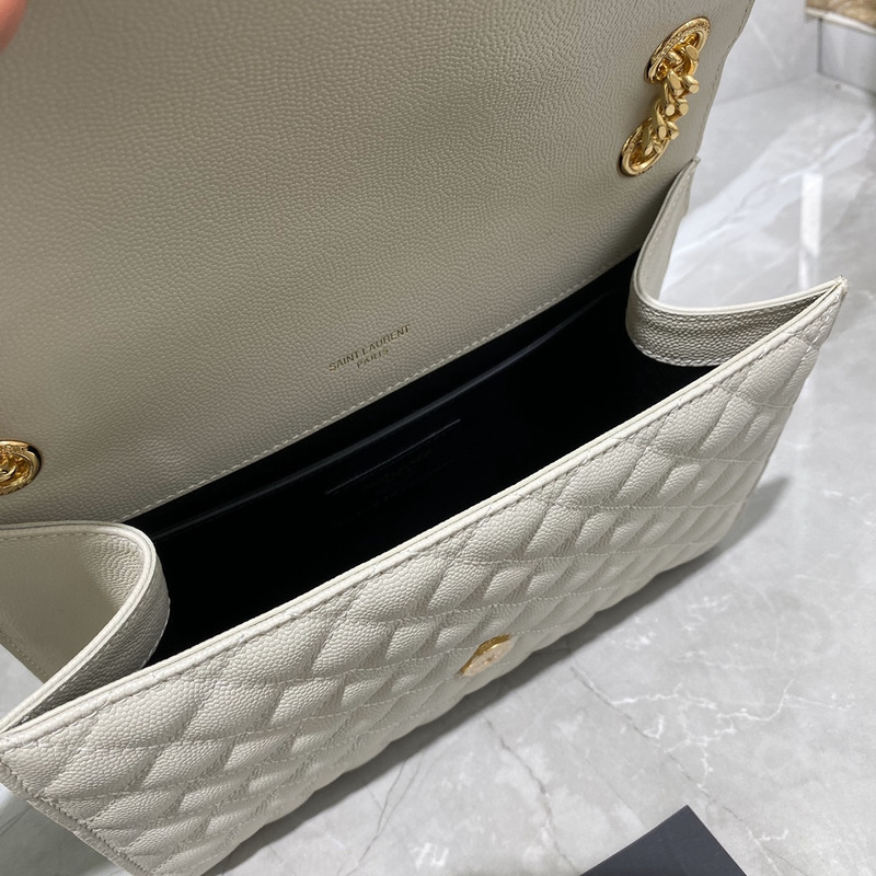 Saint Laurent Envelope Medium Quilted Leather Shoulder Bag Beige 24×17.5×6cm