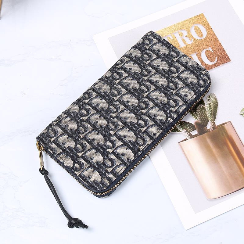 D*or oblique print long zip wallet beige and black