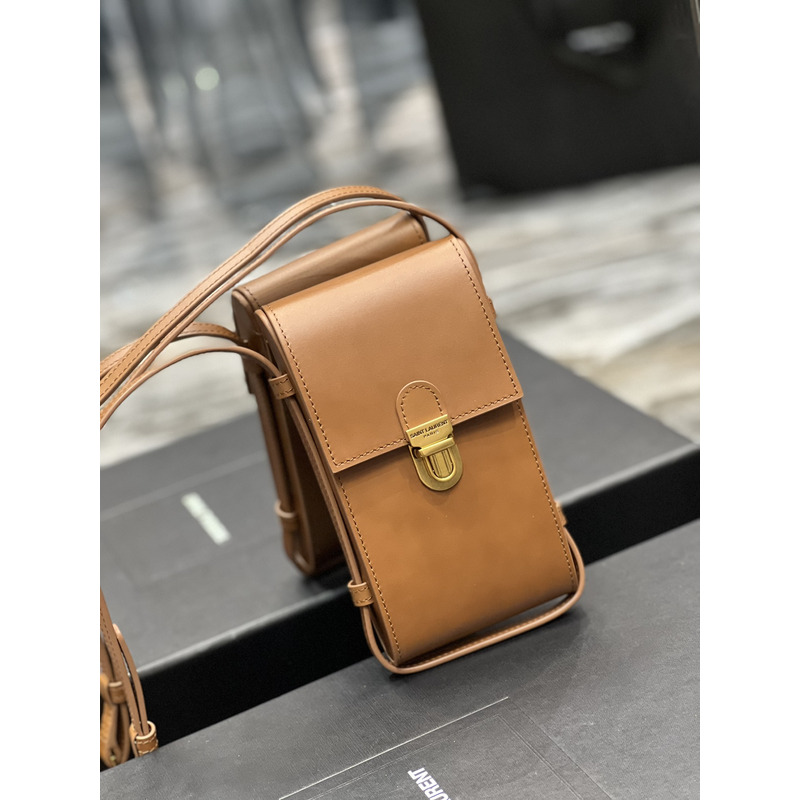 Saint Laurent Leather Phone Bag Brown P00579106