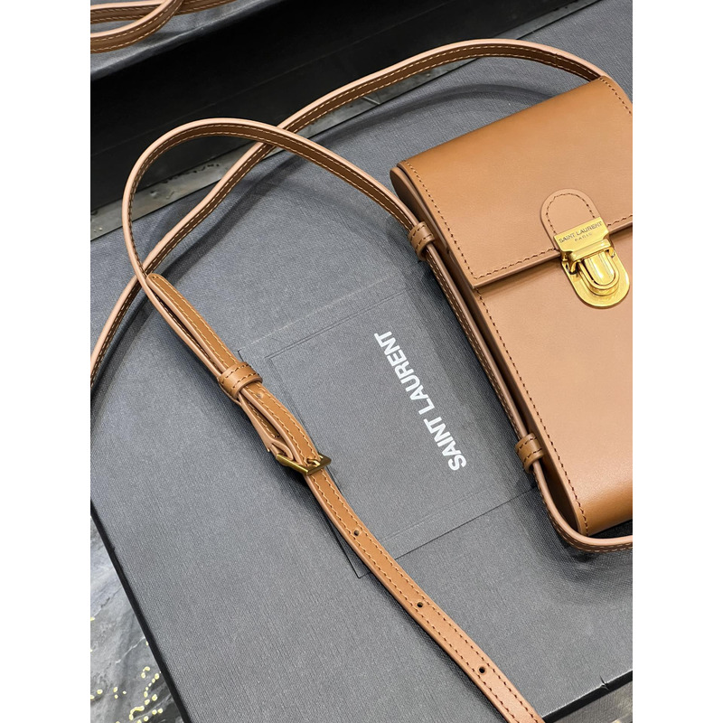 Saint Laurent Leather Phone Bag Brown P00579106