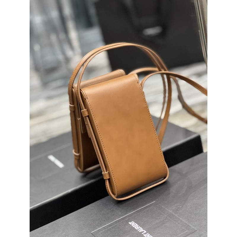 Saint Laurent Leather Phone Bag Brown P00579106