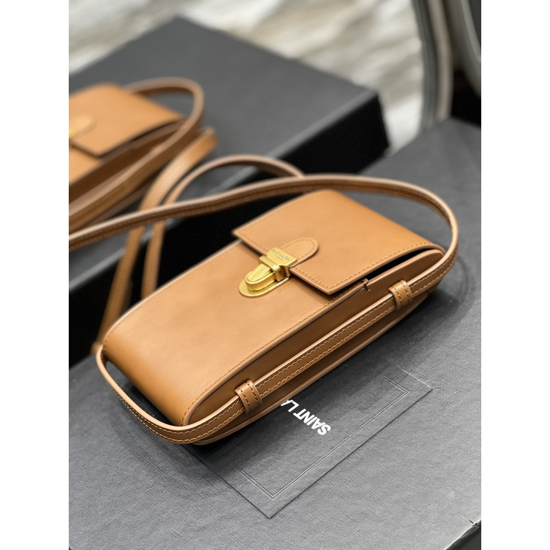 Saint Laurent Leather Phone Bag Brown P00579106