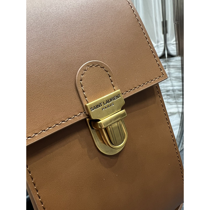 Saint Laurent Leather Phone Bag Brown P00579106