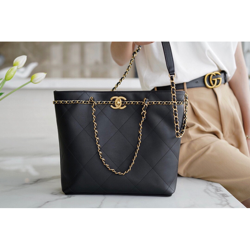 Ch*el tote small handbag black as2374 b05539