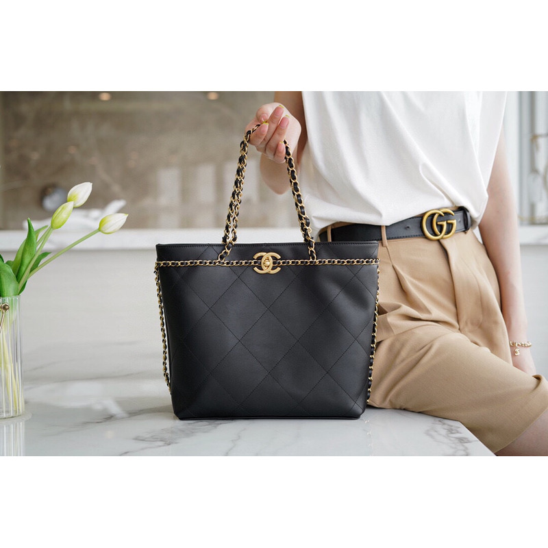 Ch*el tote small handbag black as2374 b05539