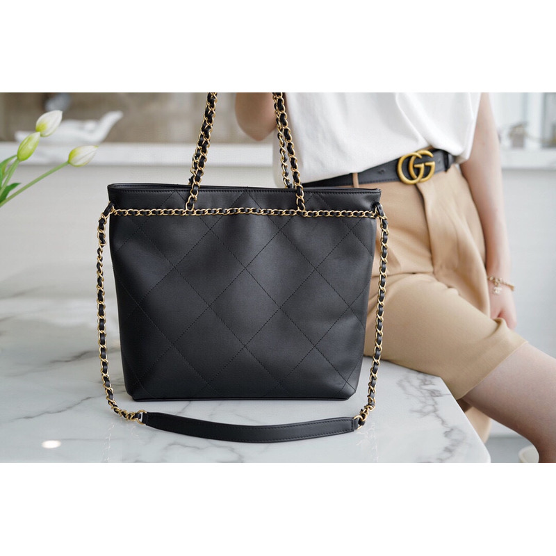 Ch*el tote small handbag black as2374 b05539