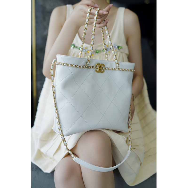 Ch*el tote small handbag white as2374 b05539