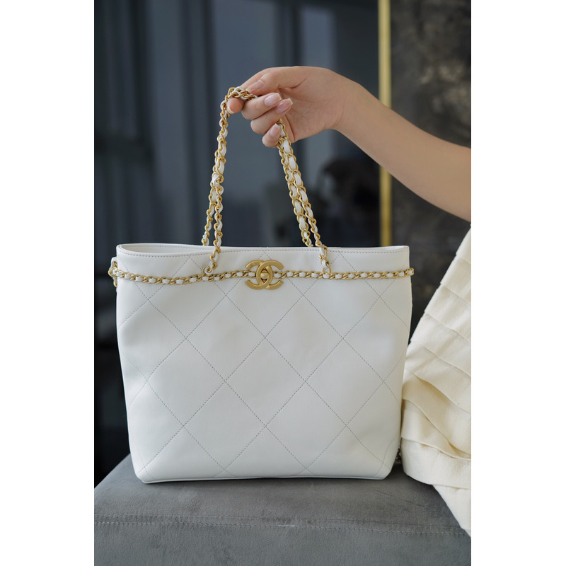 Ch*el tote small handbag white as2374 b05539