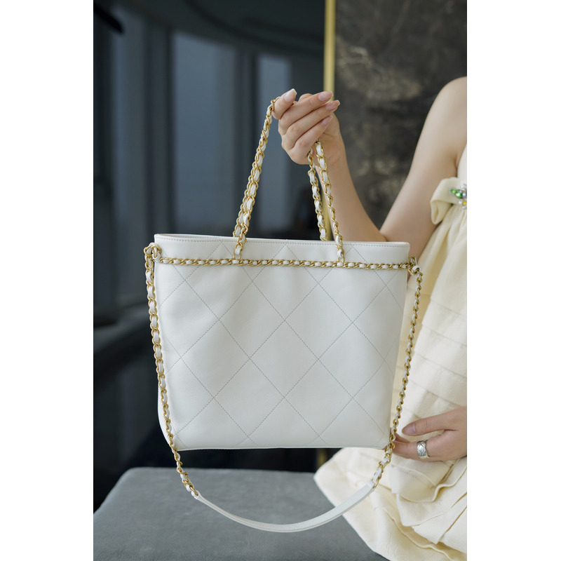 Ch*el tote small handbag white as2374 b05539