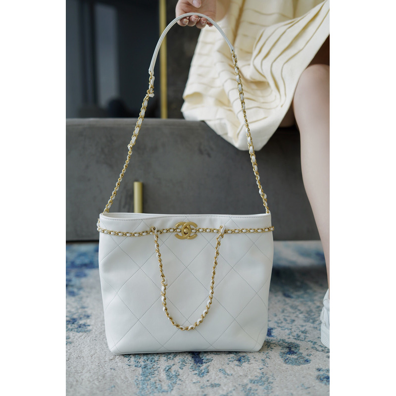 Ch*el tote small handbag white as2374 b05539