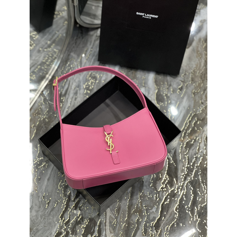 Saint Laurent Leather Shoulder Bag Rose Red 25X14X6cm