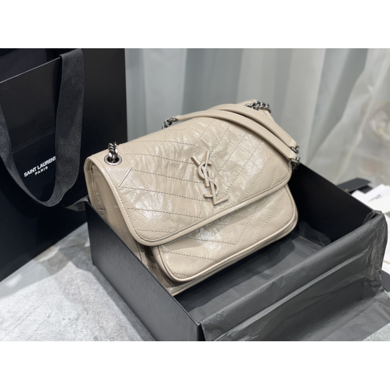 Saint Laurent Niki Baby Crocodile Print Shoulder Bag Beige