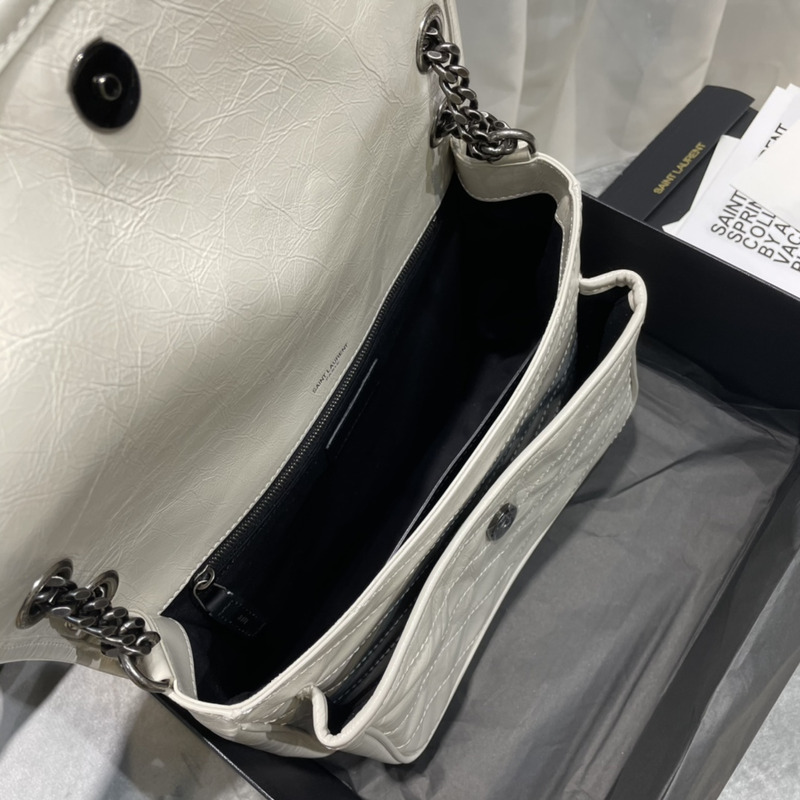 Saint Laurent Niki Baby Crocodile Print Shoulder Bag White