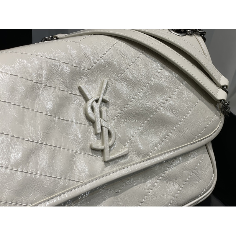 Saint Laurent Niki Baby Crocodile Print Shoulder Bag White