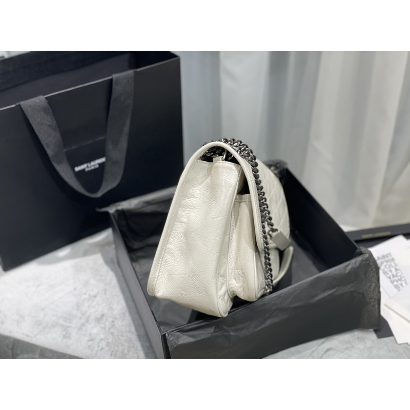 Saint Laurent Niki Baby Crocodile Print Shoulder Bag White