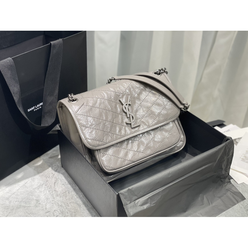 Saint Laurent Niki Baby Crocodile Print Shoulder Bag Grey