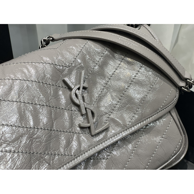 Saint Laurent Niki Baby Crocodile Print Shoulder Bag Grey