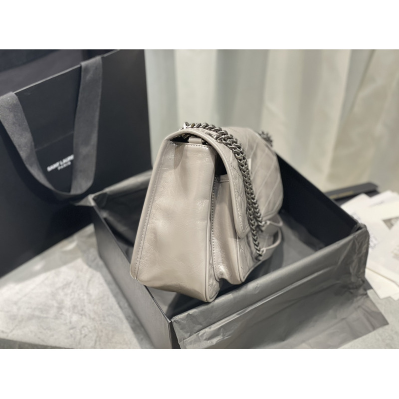 Saint Laurent Niki Baby Crocodile Print Shoulder Bag Grey