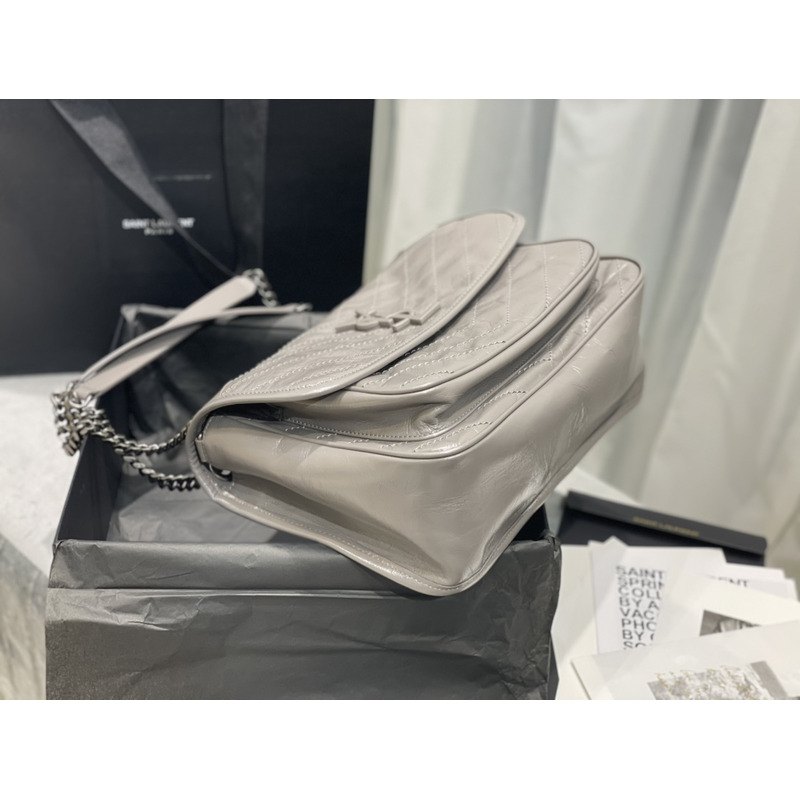 Saint Laurent Niki Baby Crocodile Print Shoulder Bag Grey