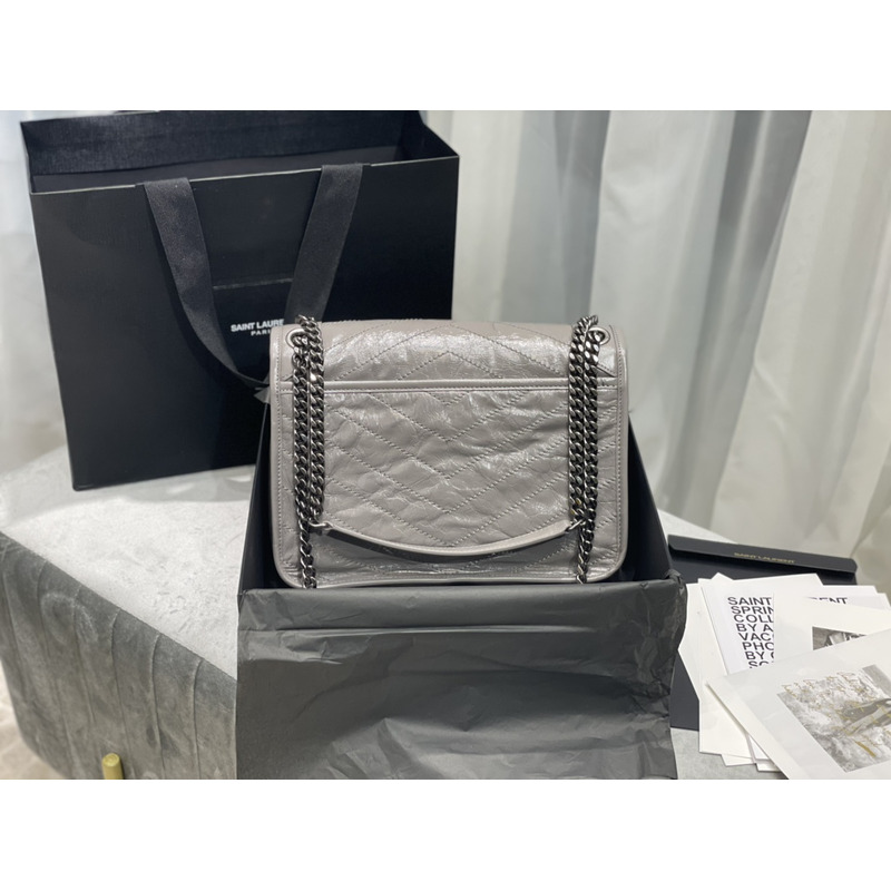 Saint Laurent Niki Baby Crocodile Print Shoulder Bag Grey